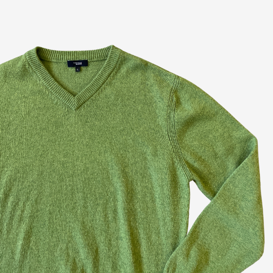 Size Large Thomas Nash Green V-Neck Jumper