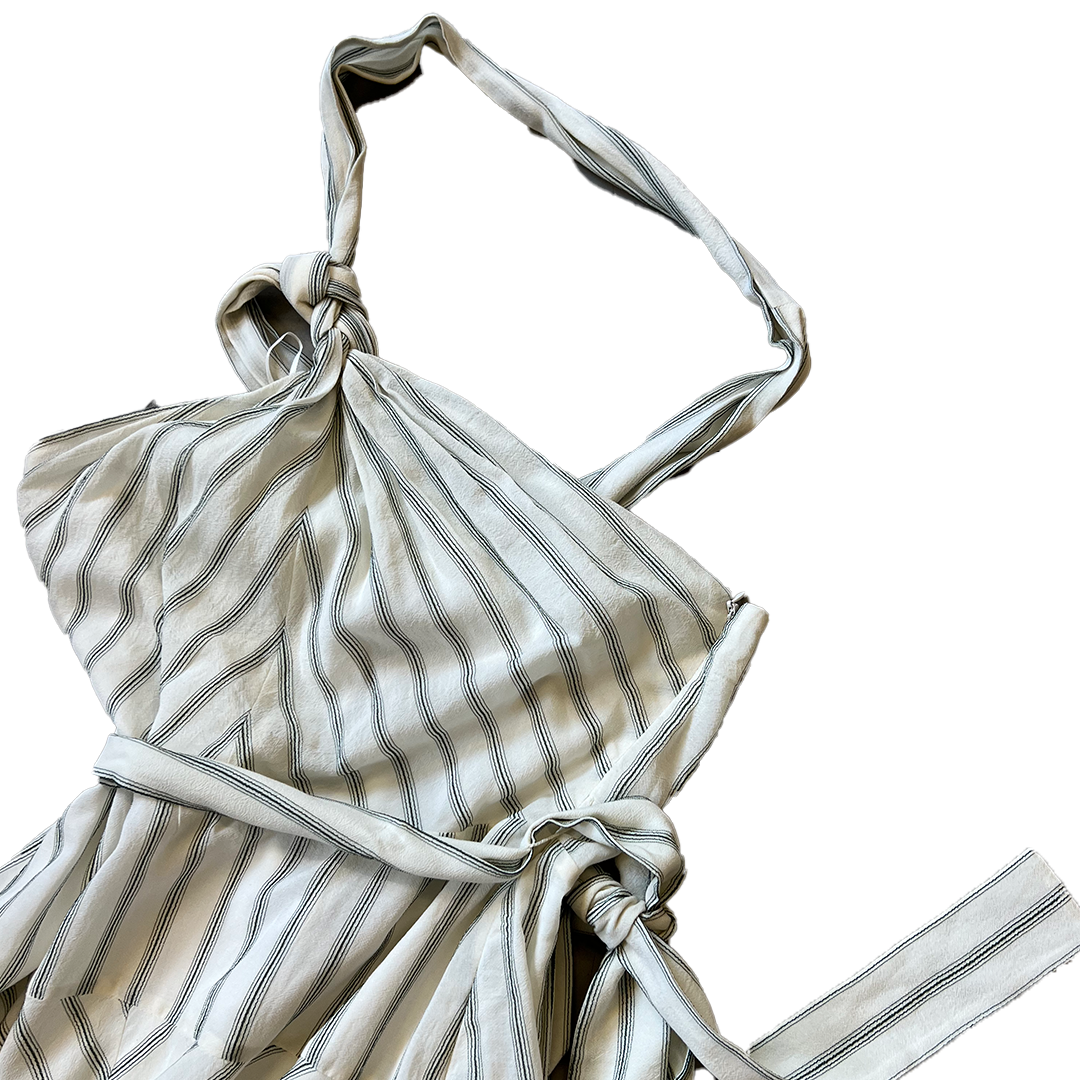 BNWT UK 12 Reiss Cream/Green Stripe Dress Alter Neck