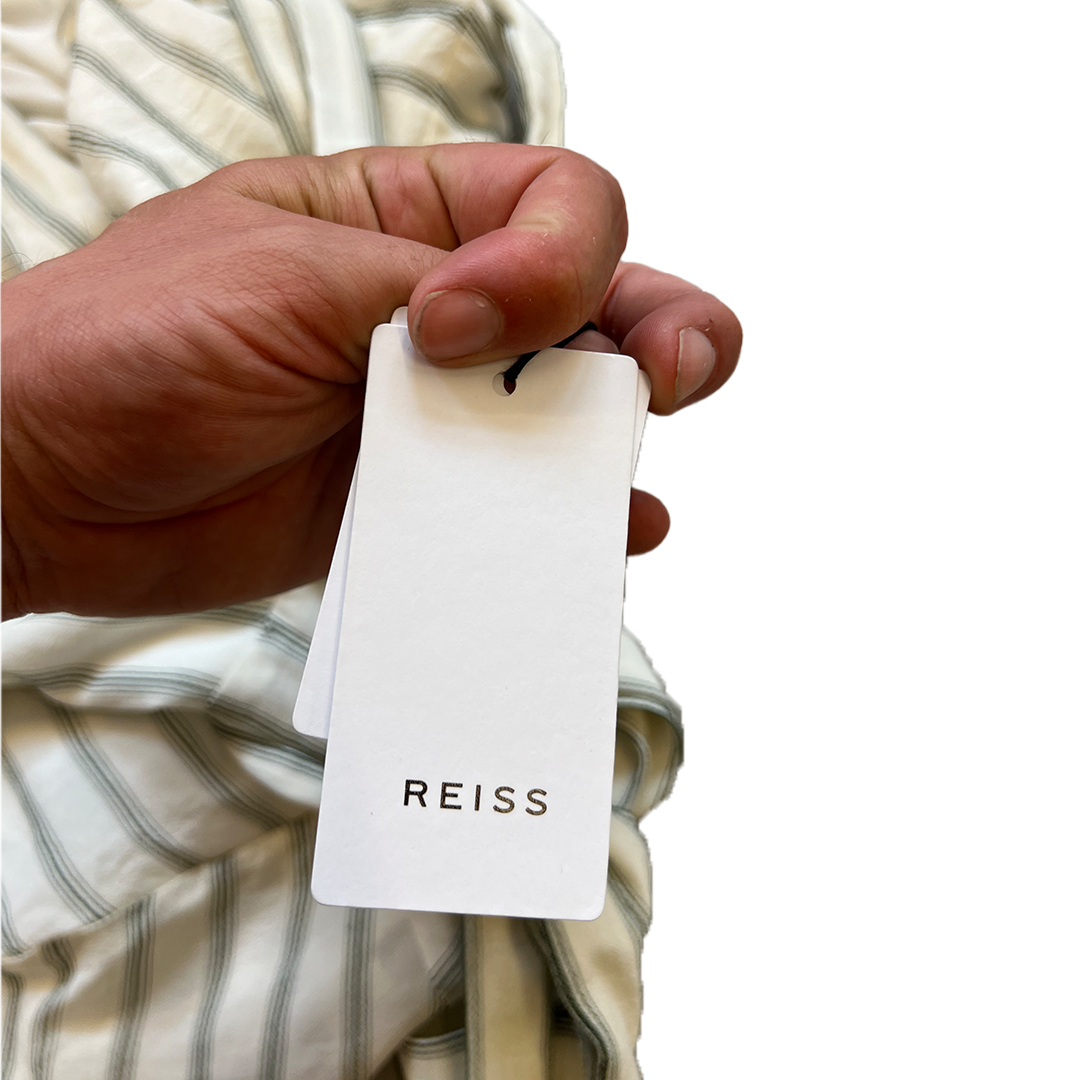 BNWT UK 12 Reiss Cream/Green Stripe Dress Alter Neck