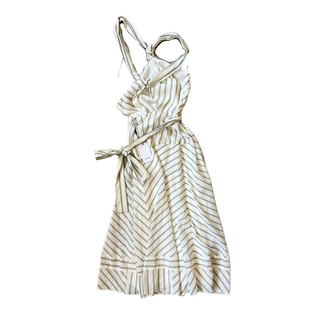 BNWT UK 12 Reiss Cream/Green Stripe Dress Alter Neck