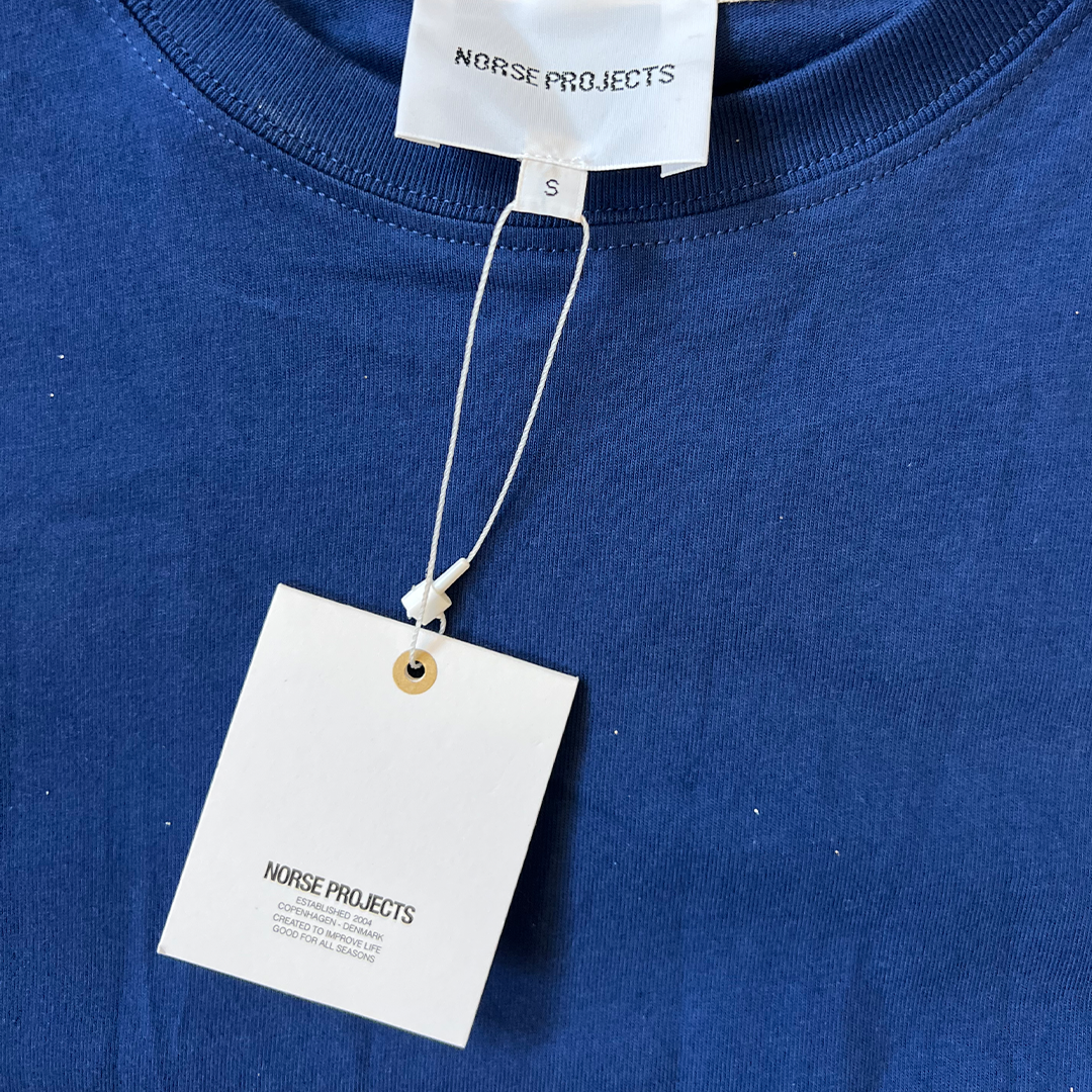 BNWT Size Small Norse Projects Hem Logo Plain Blue T-Shirt