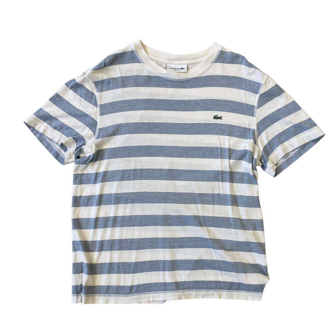 Size Small Lacoste Blue White Stripe T Shirt gullygarms