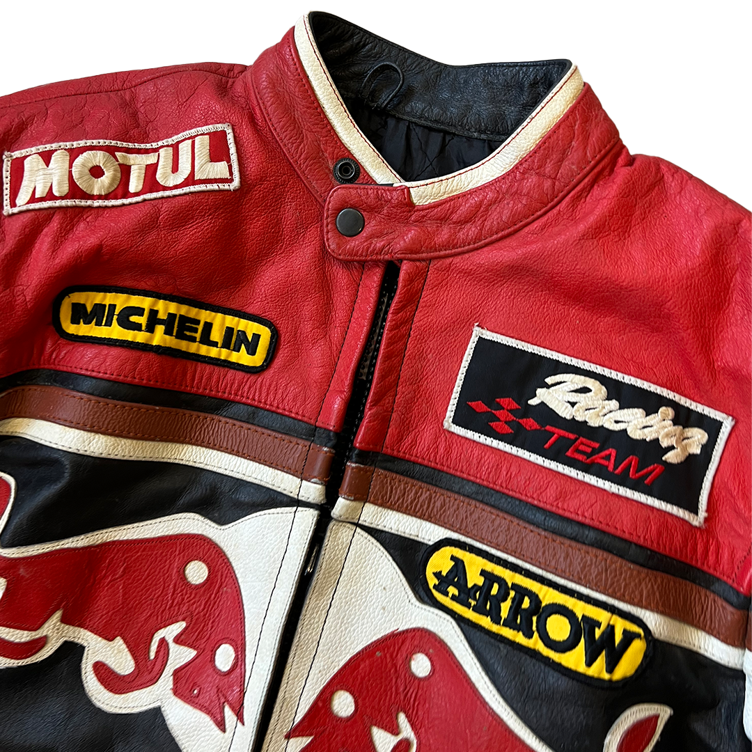 Size Large Red Bull Red/Black Leather Motorbike Jacket