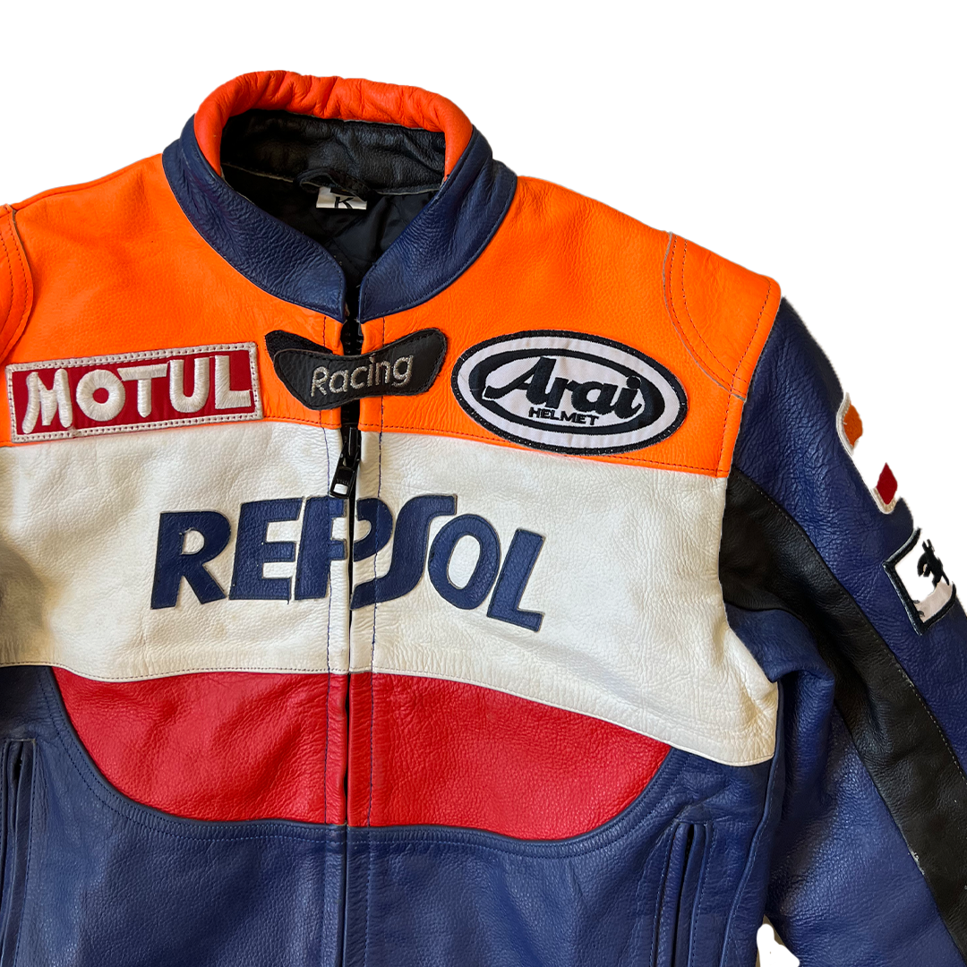 Kids Repsol Navy/Orange Leather Jacket