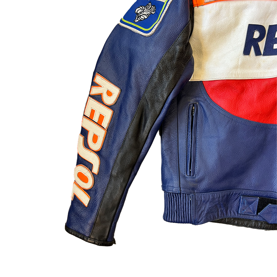 Kids Repsol Navy/Orange Leather Jacket