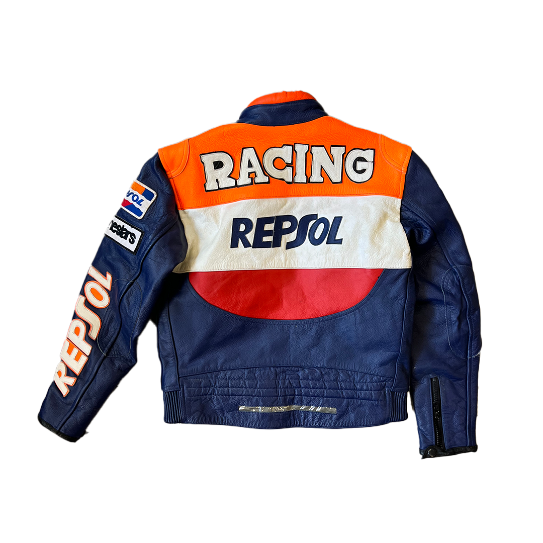 Kids Repsol Navy/Orange Leather Jacket