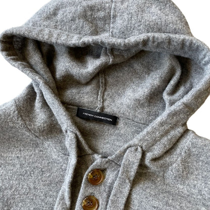 Size Medium French Connection 1/4 Button Grey Knit Hoodie