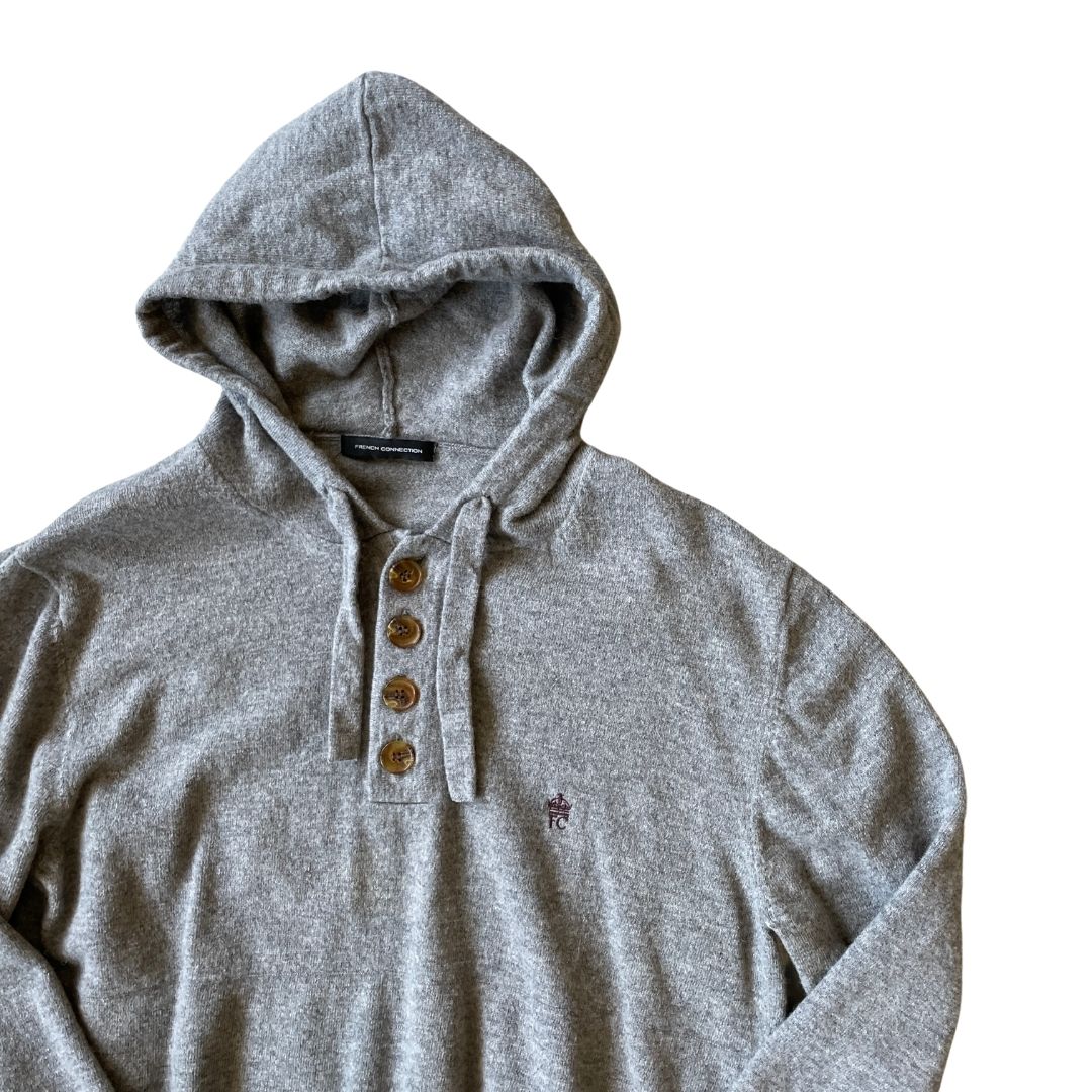 Size Medium French Connection 1/4 Button Grey Knit Hoodie