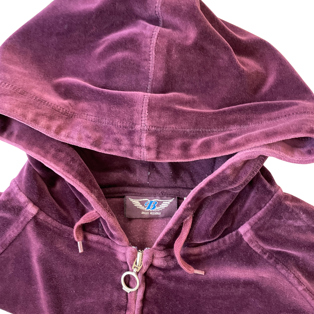 Women's UK 16 Angel Alliance Burgundy Zip Up Velour Hoodie
