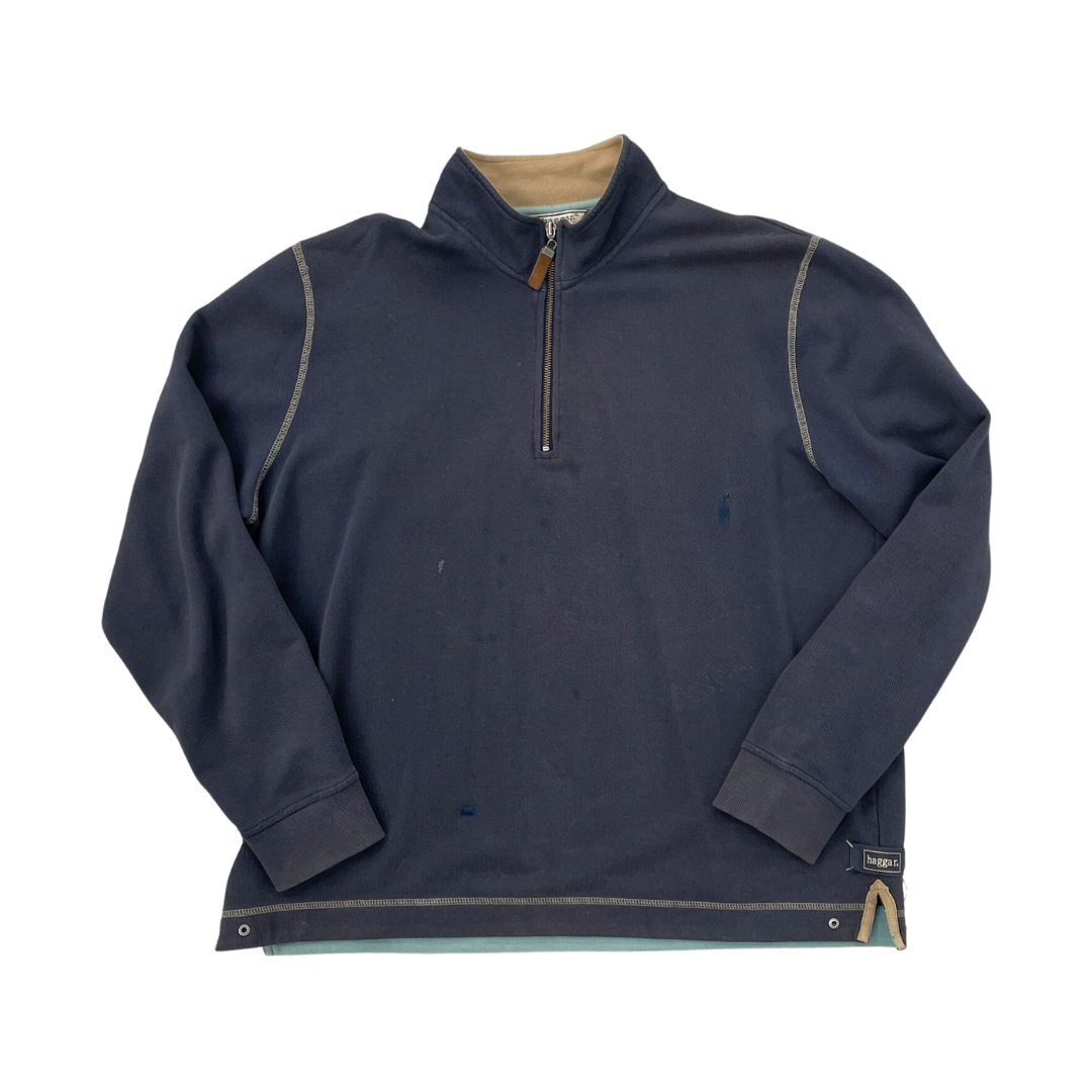 Size XL Haggar 1/4 Zip Navy Sweatshirt