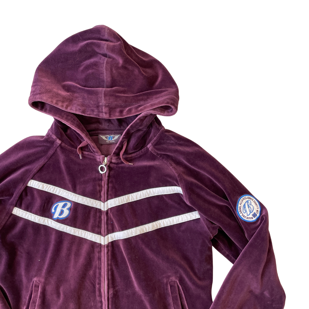 Women's UK 16 Angel Alliance Burgundy Zip Up Velour Hoodie
