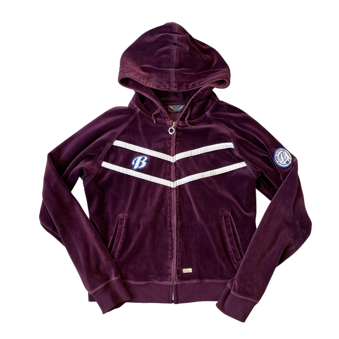 Women's UK 16 Angel Alliance Burgundy Zip Up Velour Hoodie