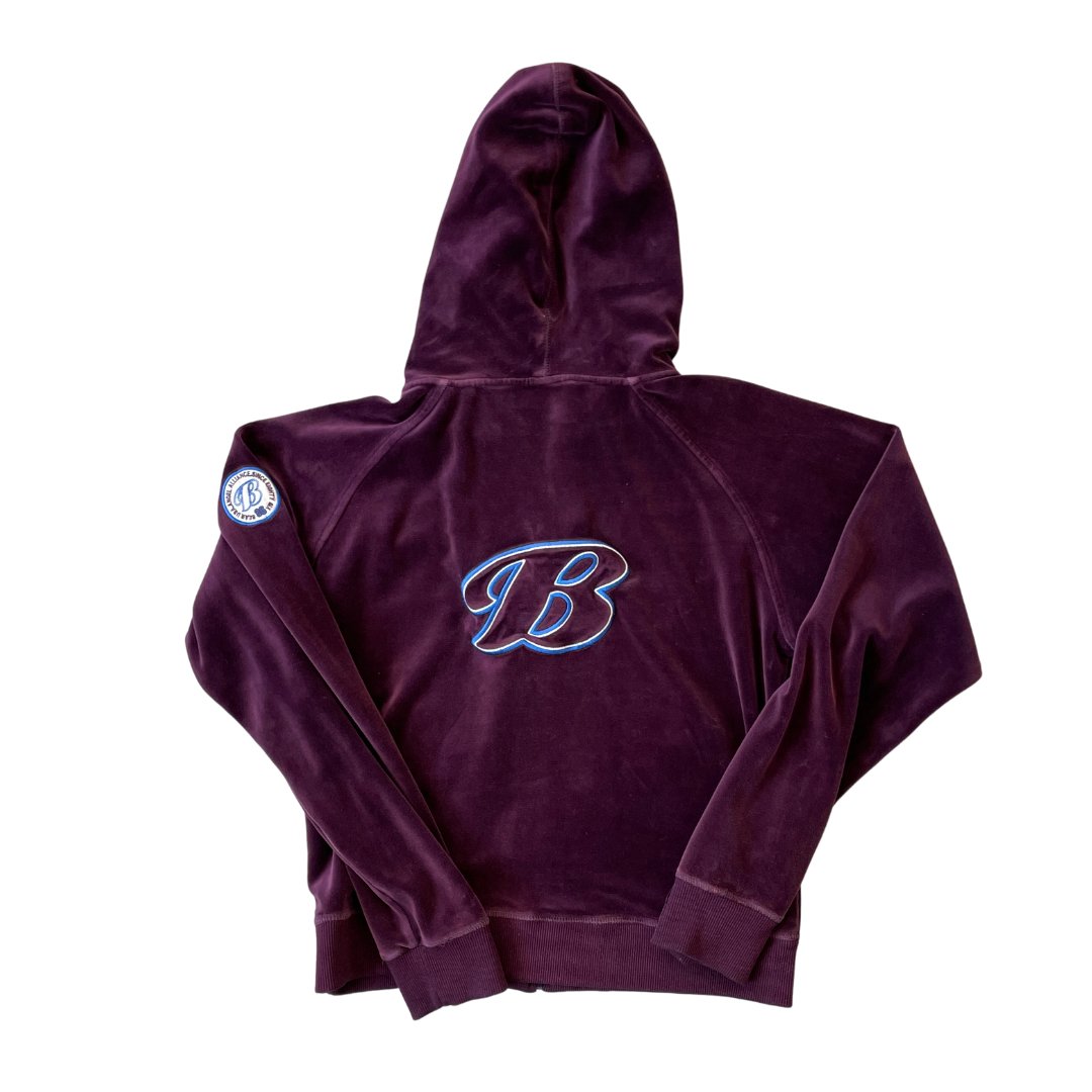 Women's UK 16 Angel Alliance Burgundy Zip Up Velour Hoodie