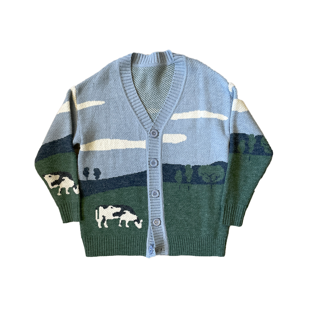 Size Large Blue Cow Knit Cardigan