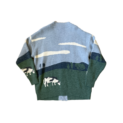 Size Large Blue Cow Knit Cardigan