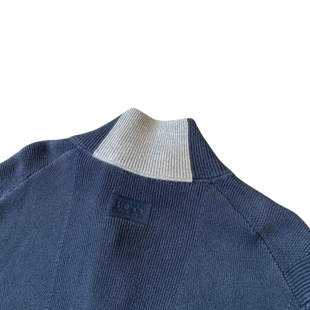 Size Large Hugo Boss 1/4 Zip Blue Knit