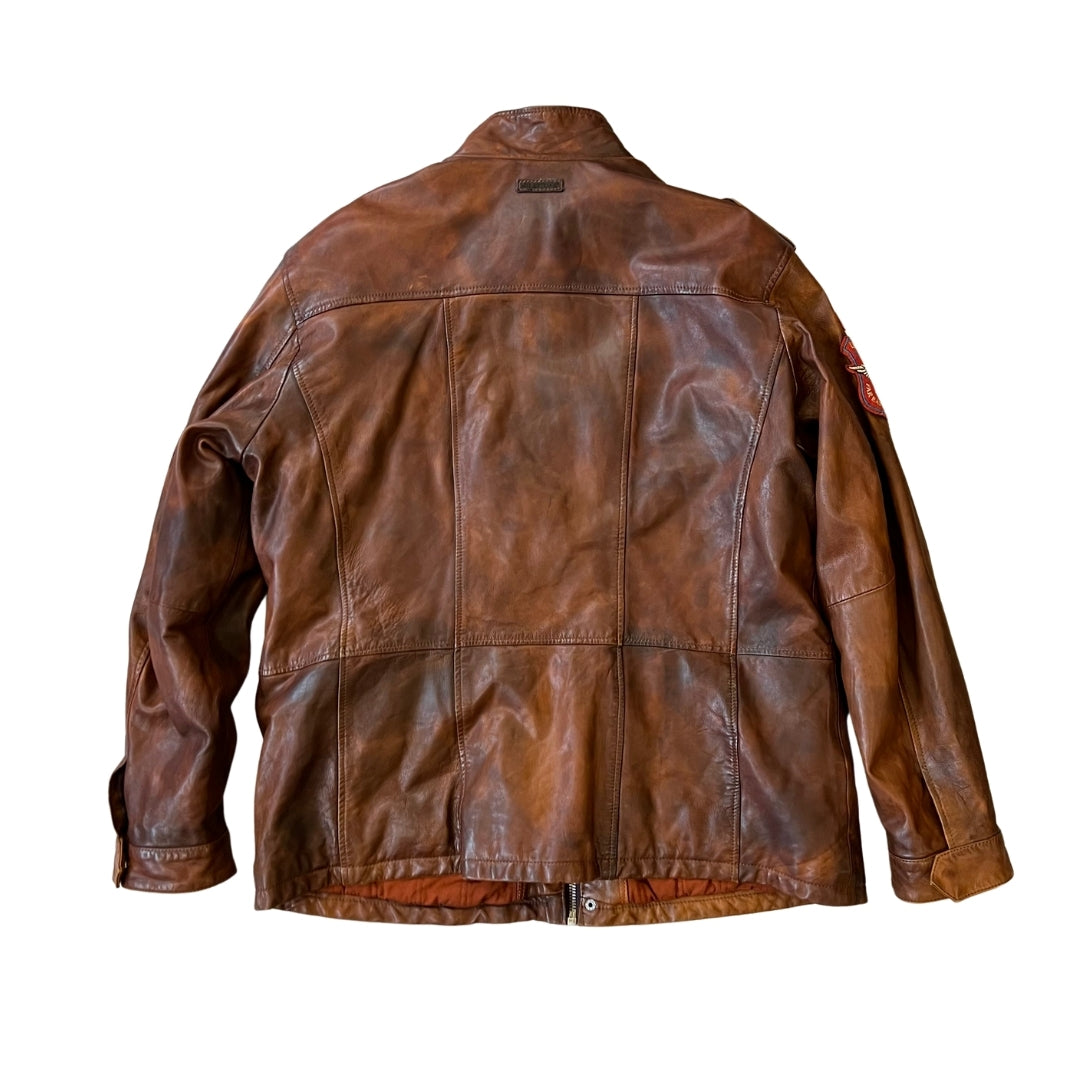 Jacket jacket hotsell nail brown leather aged leather Tk industries biker size XL