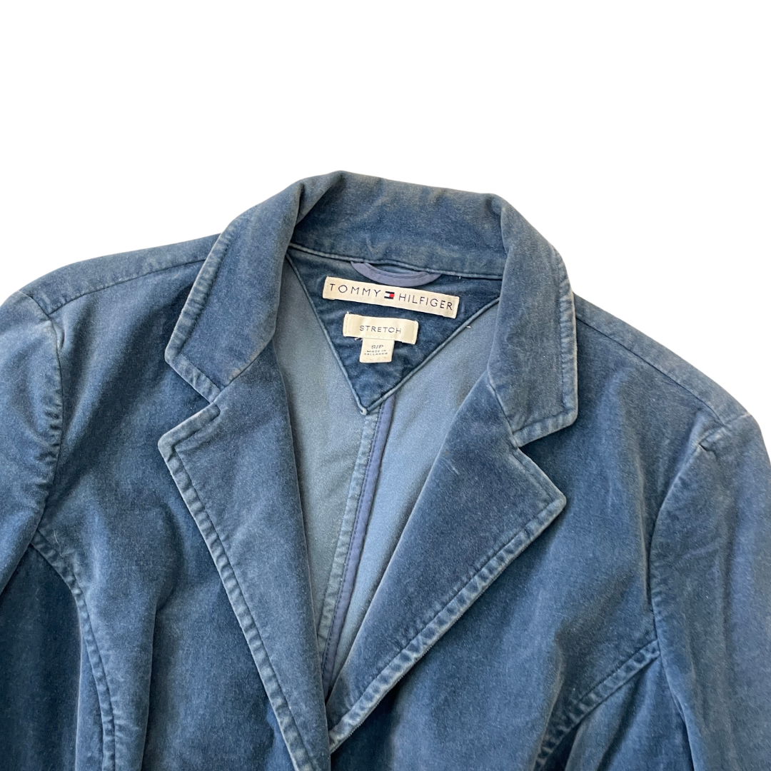 Women s Small Tommy Hilfiger Blue Velour Stretch jacket gullygarms