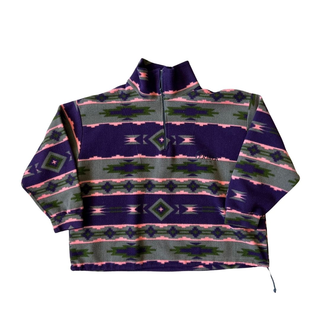 Size Medium French Spirit Green/Purple 1/4 Zip Fleece