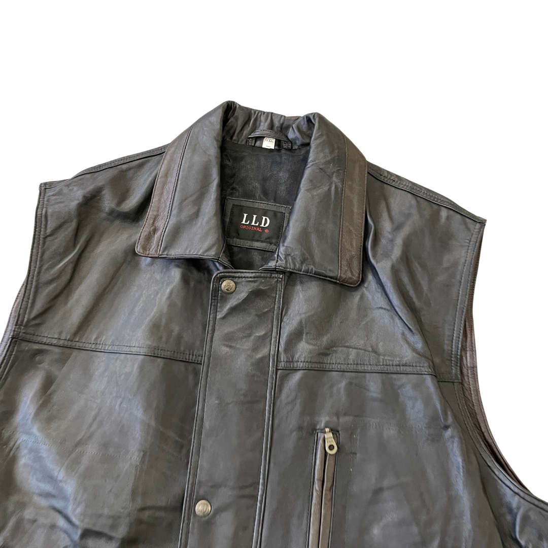 Size 4XL Black Leather Gilet