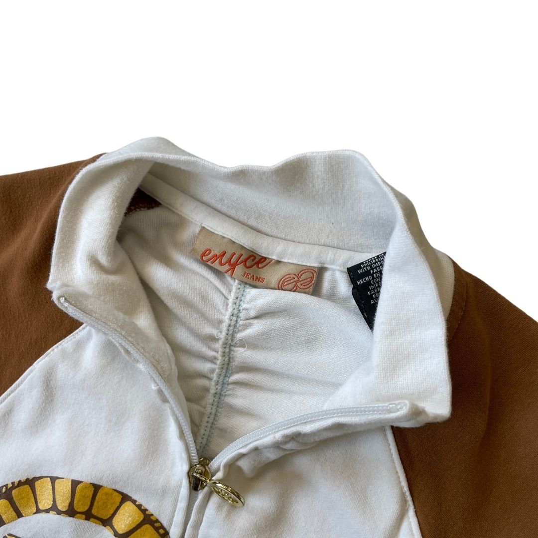 Women's Small Enyce Jeans White/Brown Y2K Zip Up