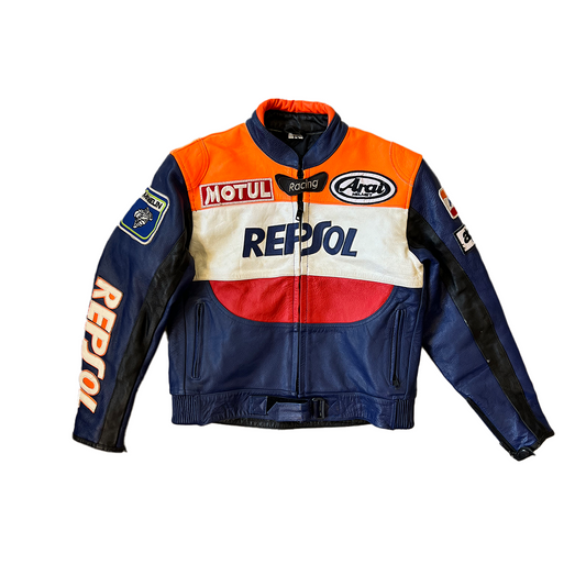 Kids Repsol Navy/Orange Leather Jacket