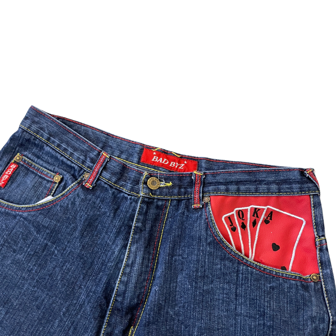 34W 33L Vintage Cards Embroidered Denim Jeans