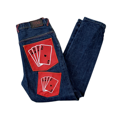 34W 33L Vintage Cards Embroidered Denim Jeans