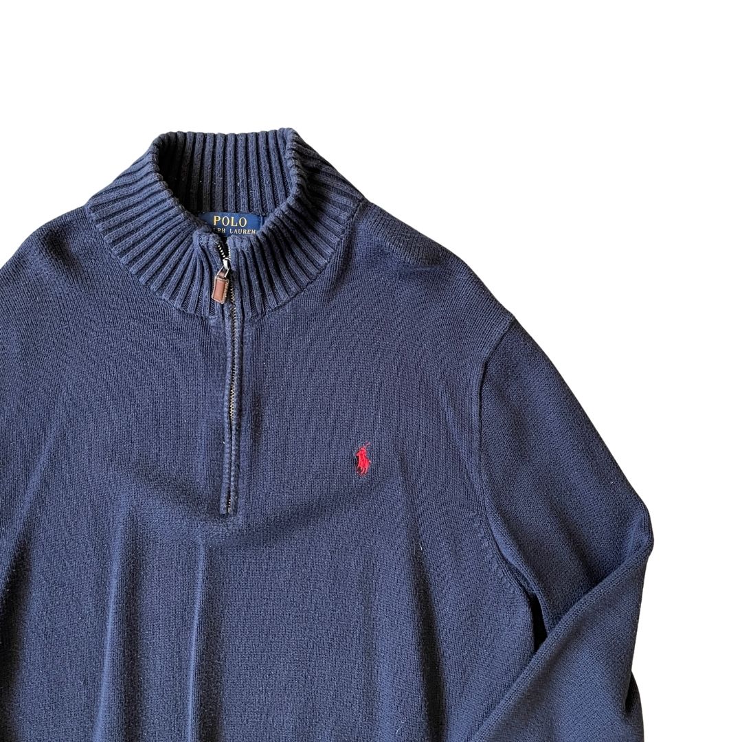 Size XL Ralph Lauren 1/4 Zip Navy Knit Jumper