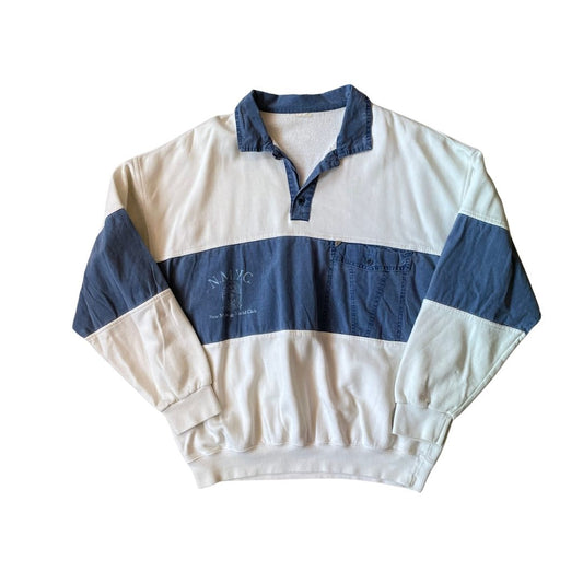Size XL Vintage 1/4 Button Blue/White Sweatshirt