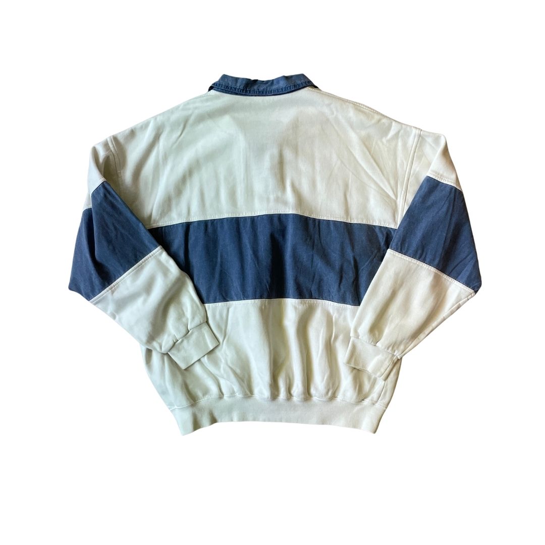 Size XL Vintage 1/4 Button Blue/White Sweatshirt