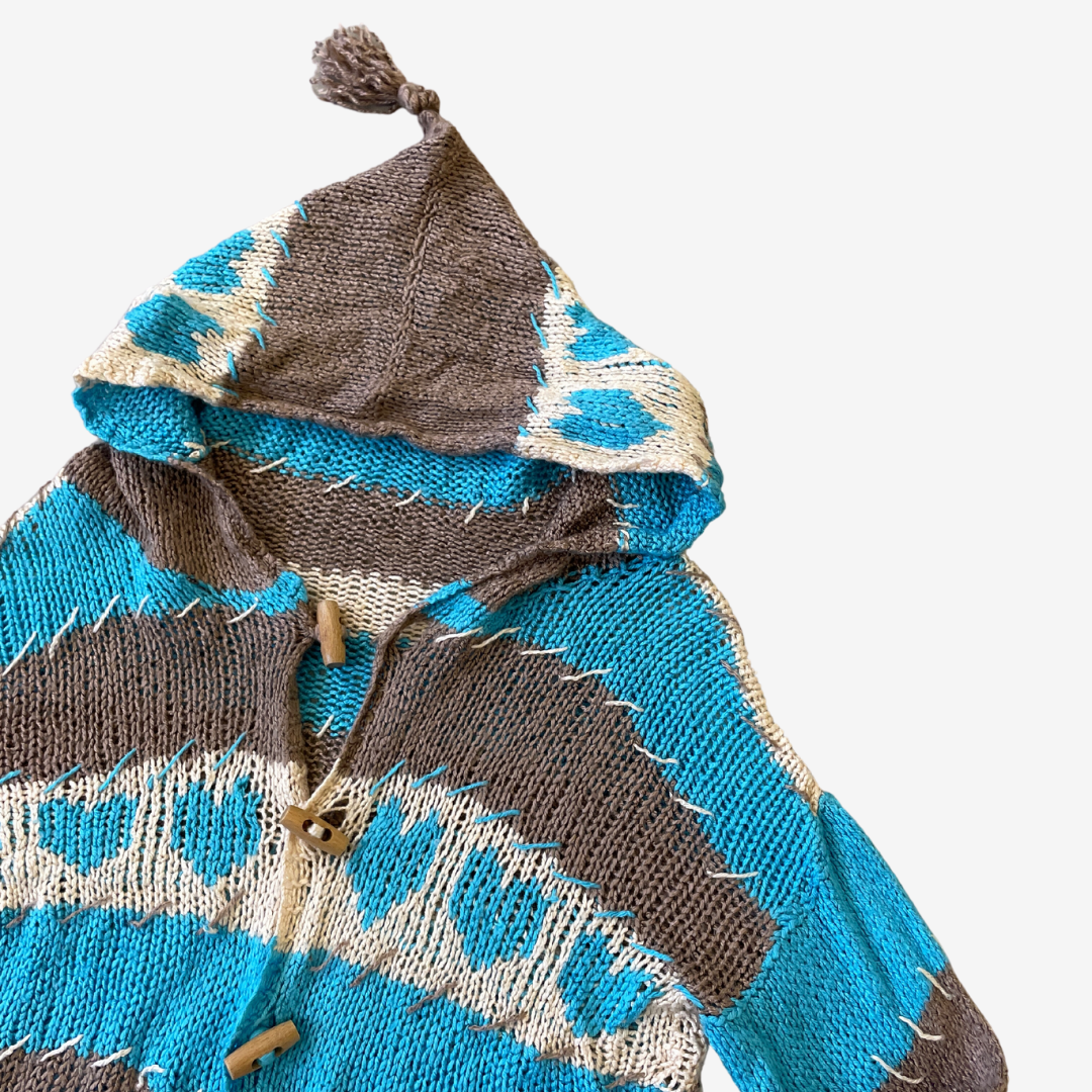 Size Small Vintage Blue/Brown Hooded Cardigan