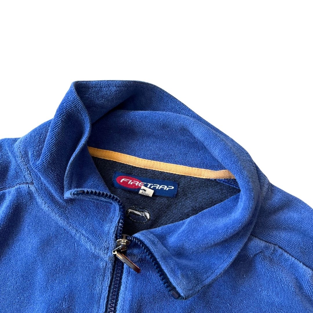 Size XL Firetrap Blue 1/4 Zip Velour Sweatshirt