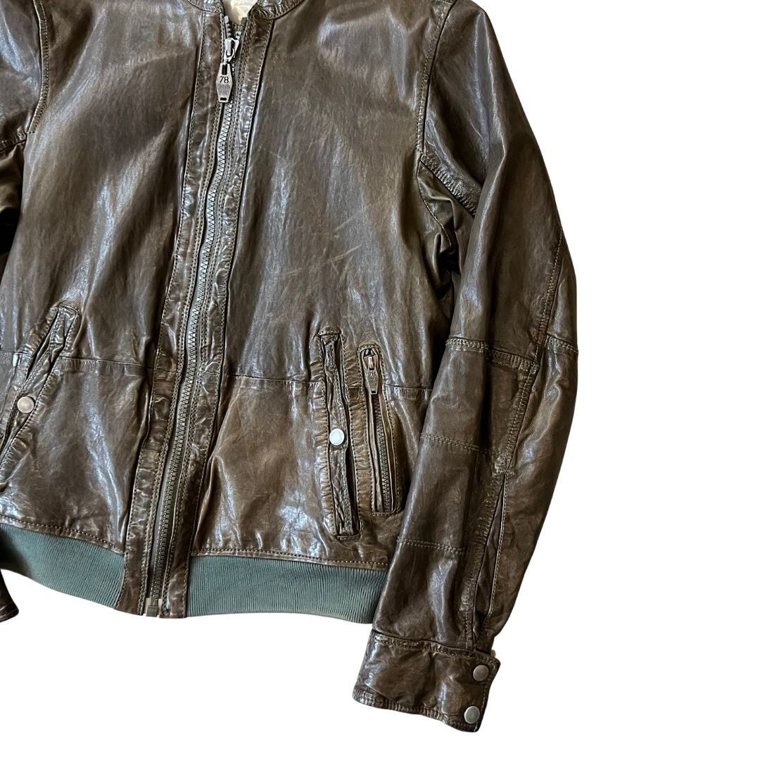 Size Small Diesel Green/Brown Leather Jacket