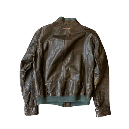 Size Small Diesel Green/Brown Leather Jacket