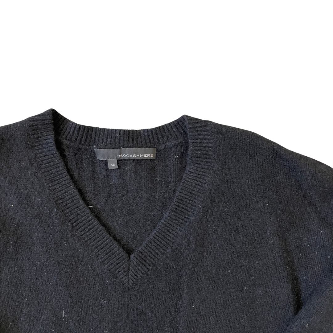 Women's XS 360 Cashmere V-Neck Black Knit