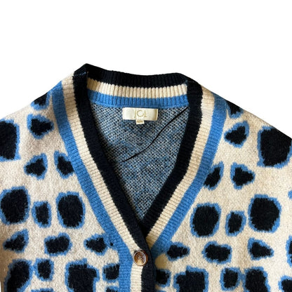 Women's Medium JCL Blue/White Button Up Knit Cardigan