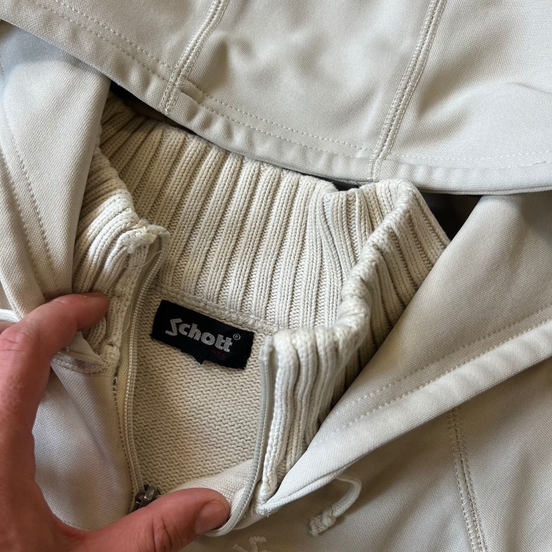 Size Medium Schott Cream ZIp Up Knit Hoodie