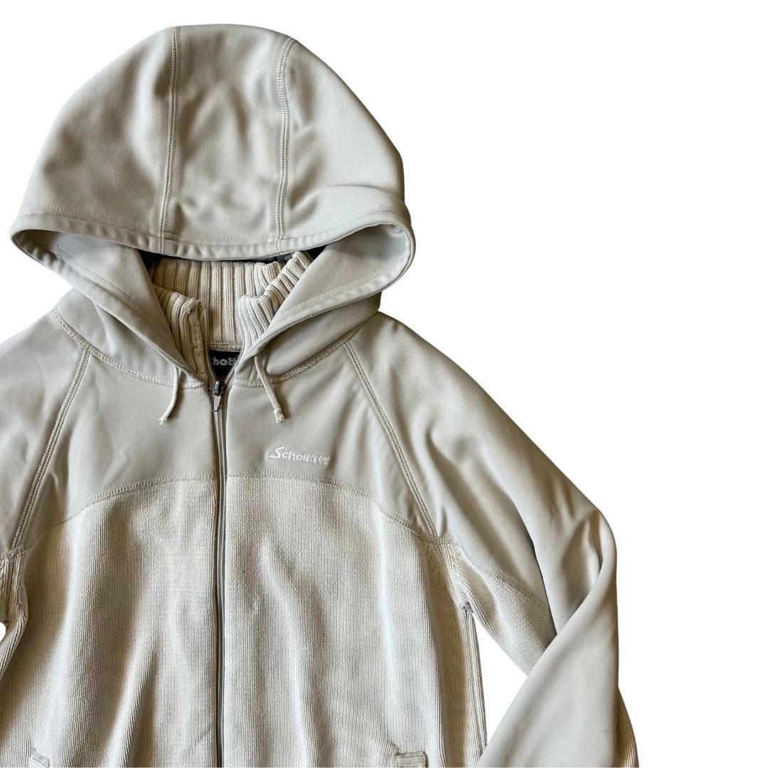 Size Medium Schott Cream ZIp Up Knit Hoodie