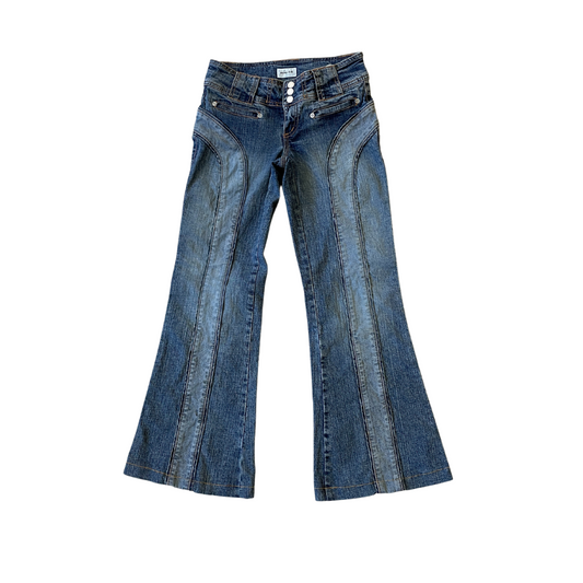 Women's 28W 29L Moto Blue Y2K Denim Jeans