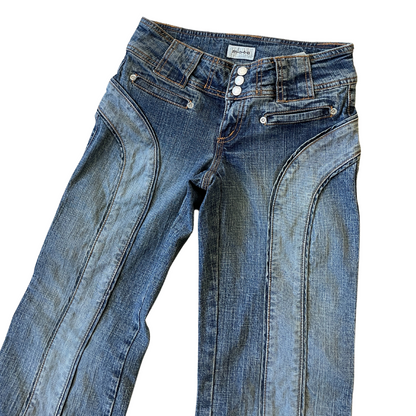 Women's 28W 29L Moto Blue Y2K Denim Jeans